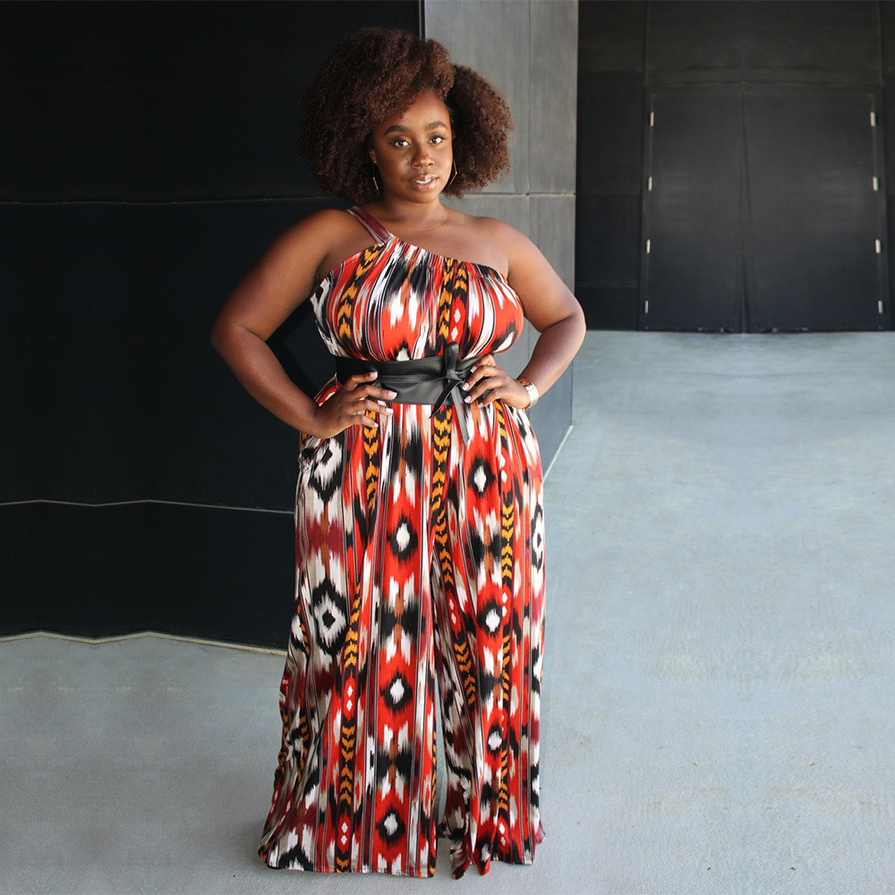 Plus Size Women Tie Dye Casual One Shoulder Wide Leg Jumpsuit
