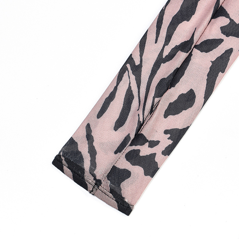 Summer Women Leopard Print Mesh Sexy See-Through Body Shaping Four-Piece Set