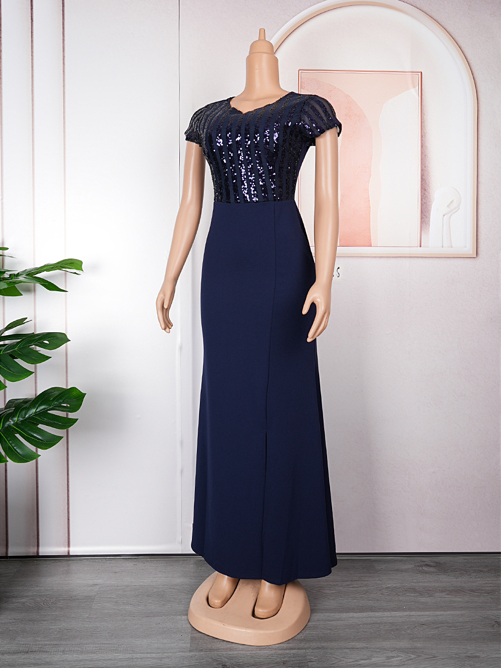 Plus Size African Dress Party Round Neck Solid Dress