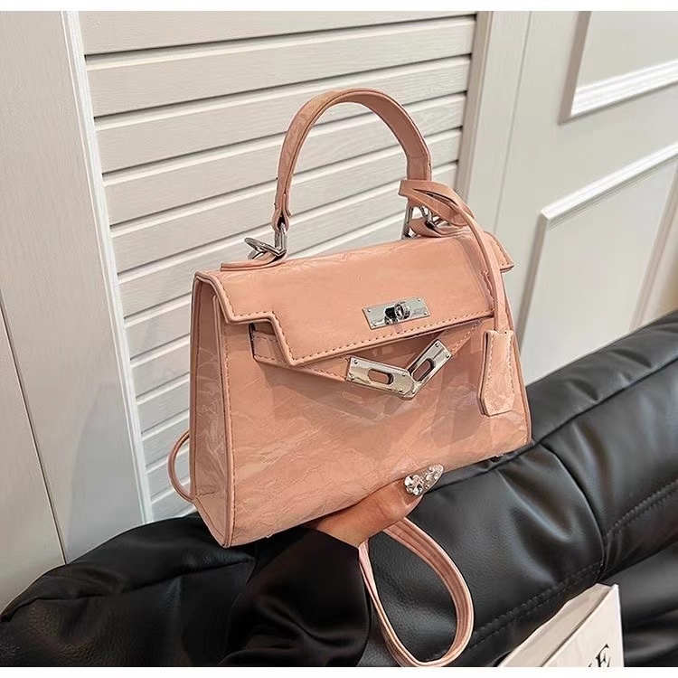 high-quality textured handbag Kelly bag for women 2024 new fashion pink shoulder messenger bag niche design bag