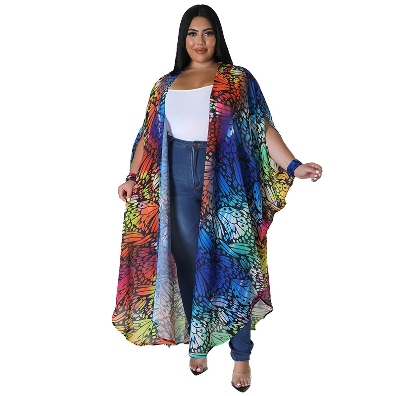 Plus Size Women Chiffon Print Casual Robe