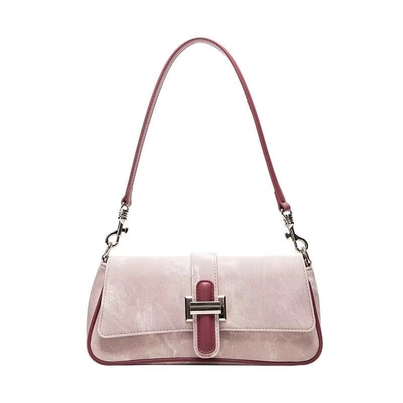 Denim baguette bag women's fashion 2024 retro high-end texture high-value niche original hand-held underarm bag simple