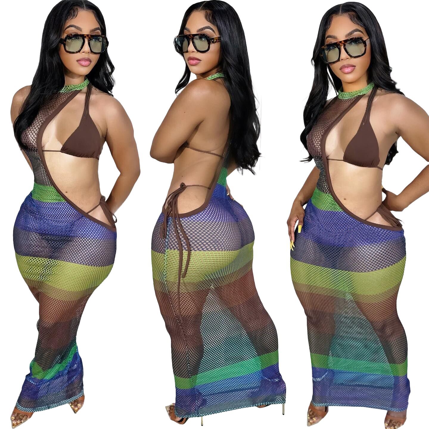 Women Screen Printing Swimwears Dresses Three-Piece