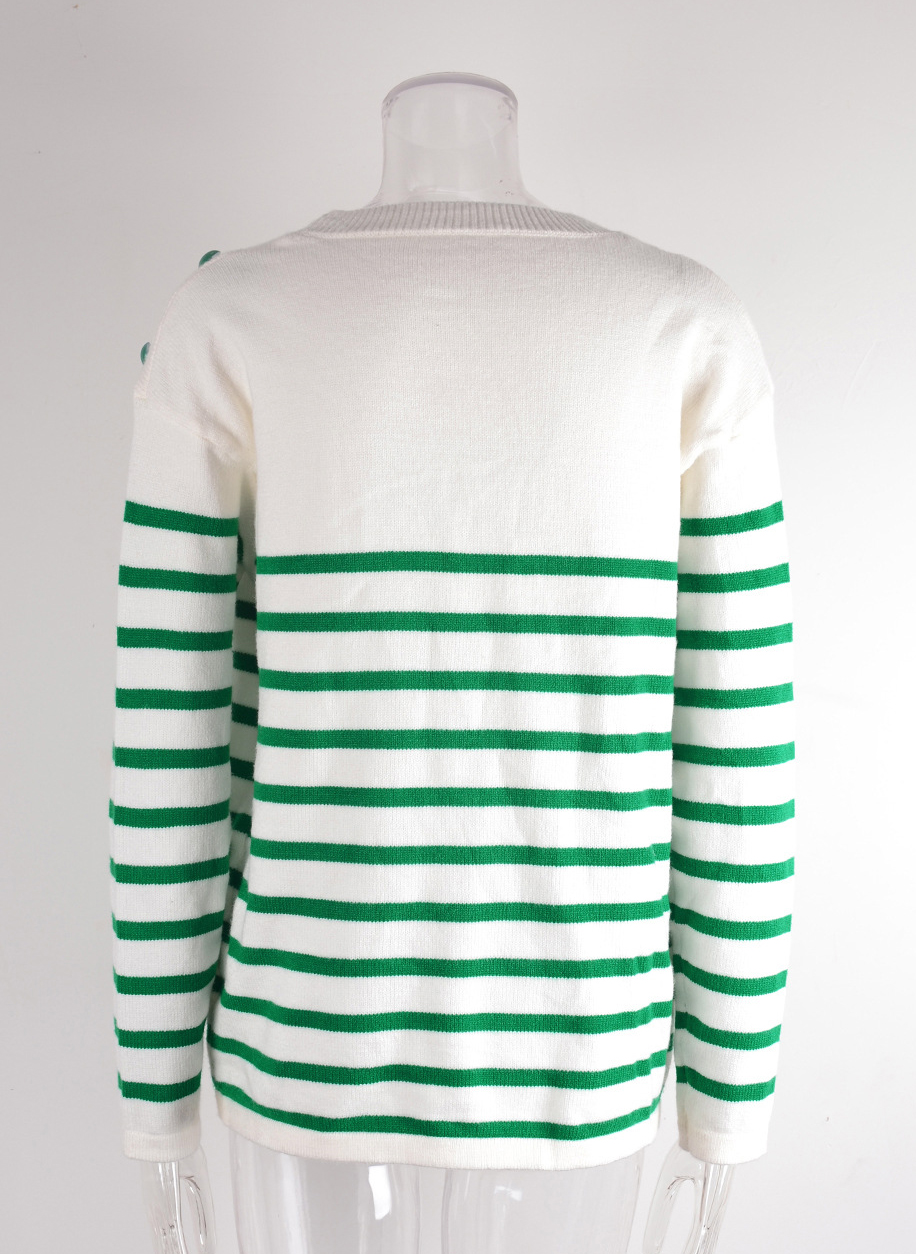 Women Button Striped Knitting Sweater