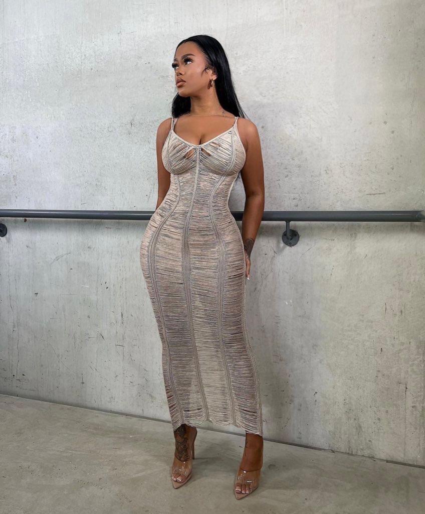 Women Casual Solid knitting Hollow Strap Beach Dress