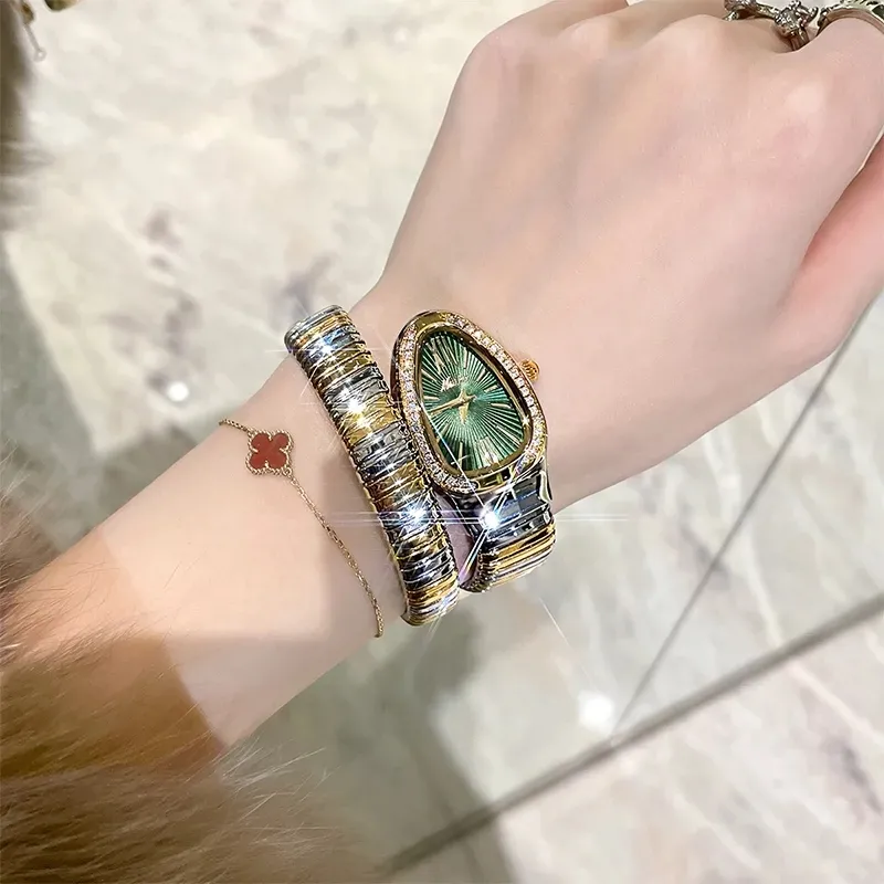 Snake-shaped bracelet watch for women, snake head, ladies niche, light luxury brand, genuine watch for women, small green watch, women's watch, snake watch