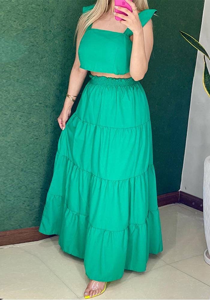 Women's Summer Short Vest High Waist Heap Skirt Skirt Two-piece Set