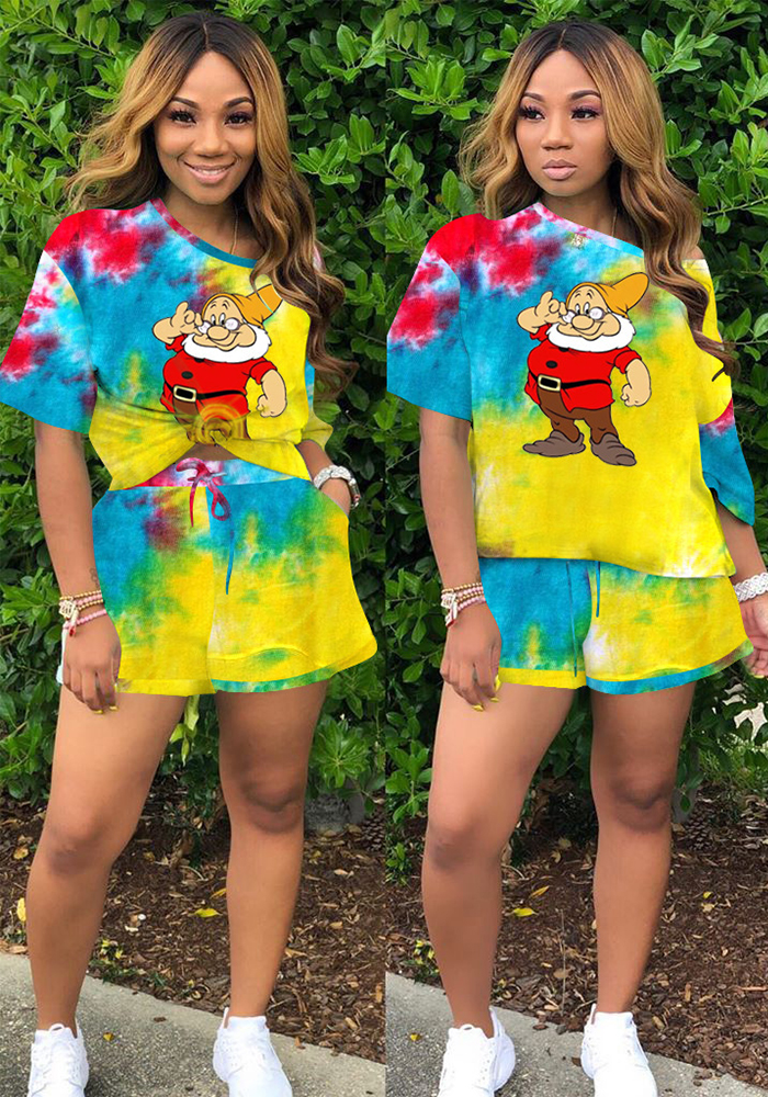 Women's Fashion Casual Print Short Sleeve Two-Piece Set