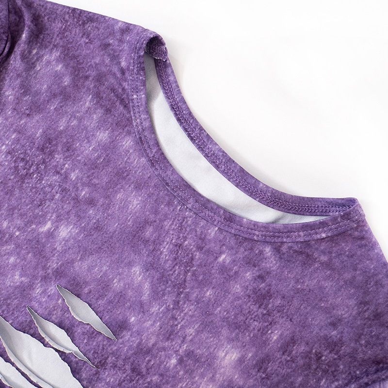 Women Summer Ripped Short Sleeve Top and Pant Casual Two Piece Set