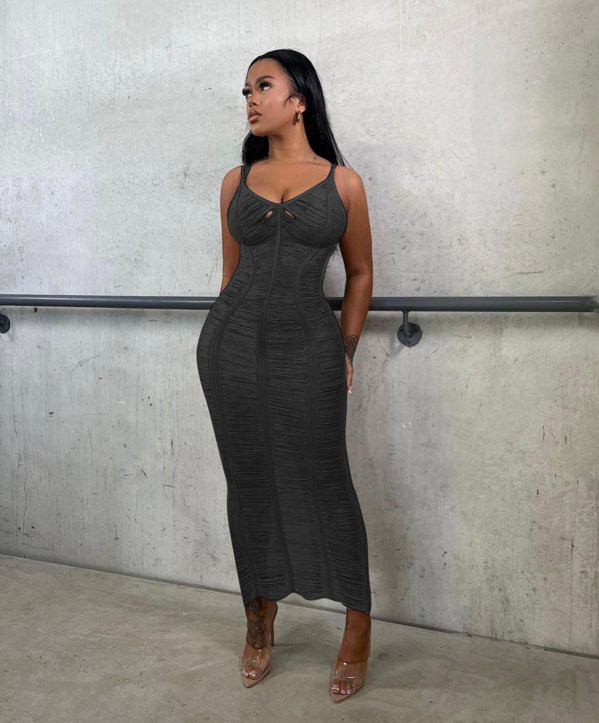 Women Casual Solid knitting Hollow Strap Beach Dress