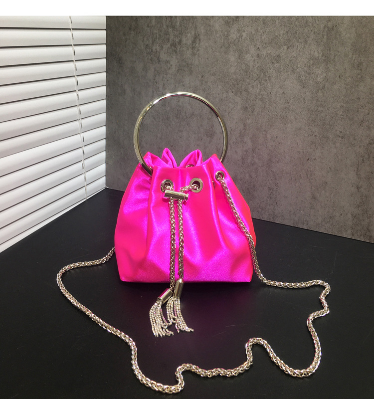Women's Dinner Bag Flash Diamond Tassel Drawstring Satin Handheld Mini Bucket Bag Chain Messenger Bag
