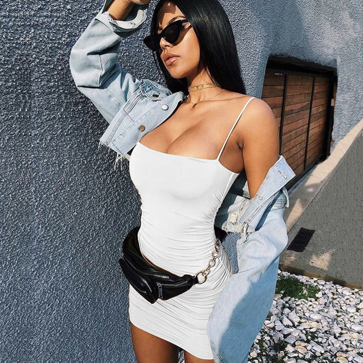 Women's Summer Sexy Strap Pleated Bodycon Nightclub Dress