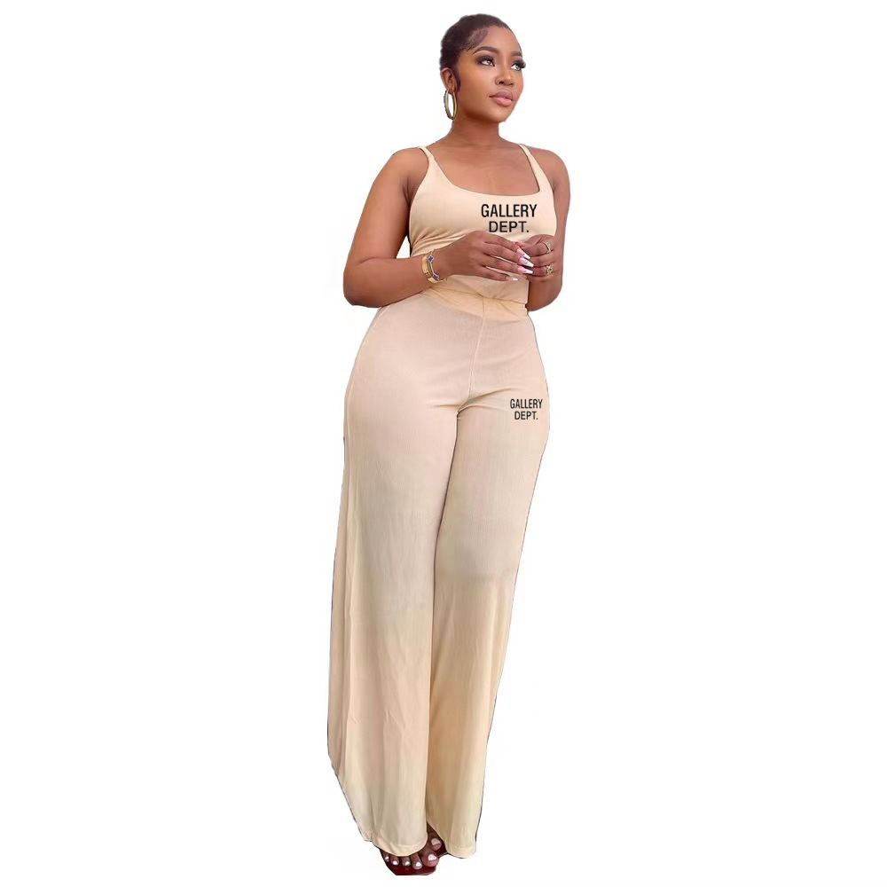 Women's Fashion Tank Top Open Back Casual Print Sports Bell Bottom Two-Piece Set