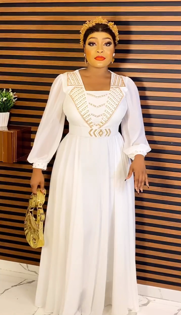 Plus Size Women African U-Neck Beaded Dress