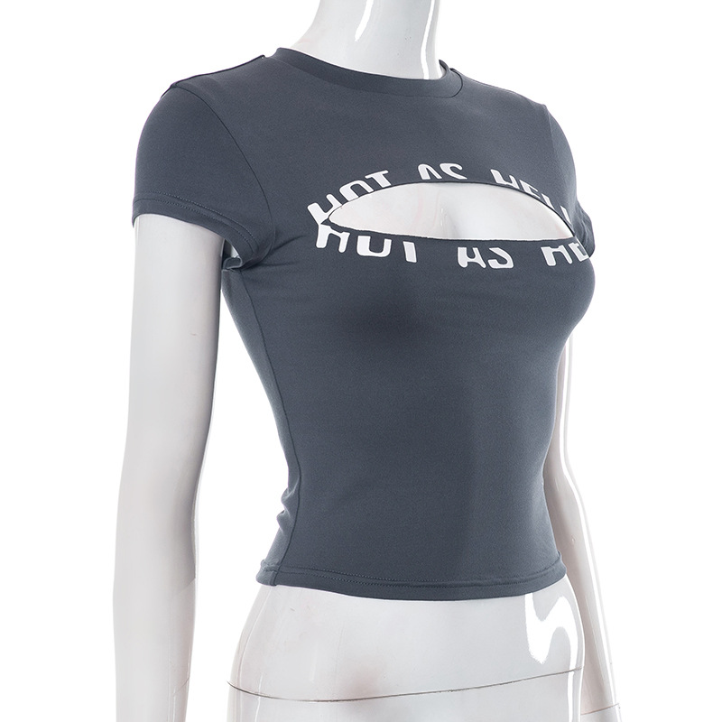 Women Summer Casual Letter Print Round Neck Short Sleeve Top