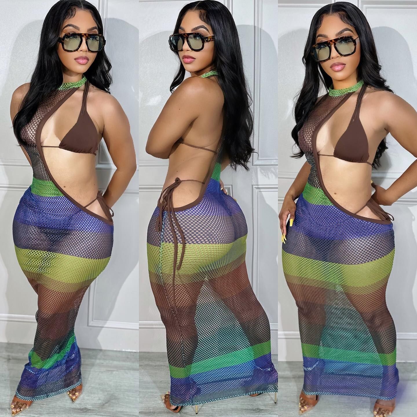 Women Screen Printing Swimwears Dresses Three-Piece