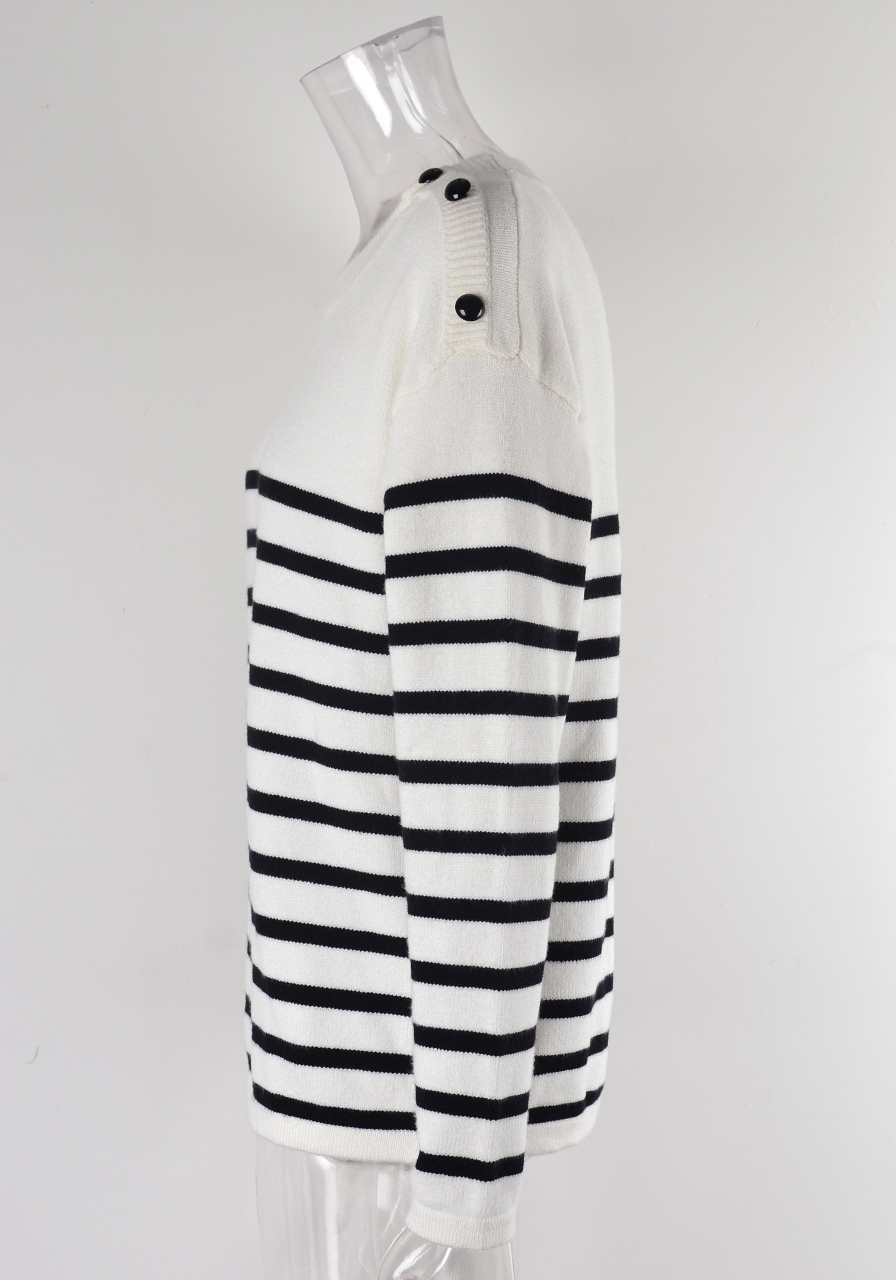 Women Button Striped Knitting Sweater