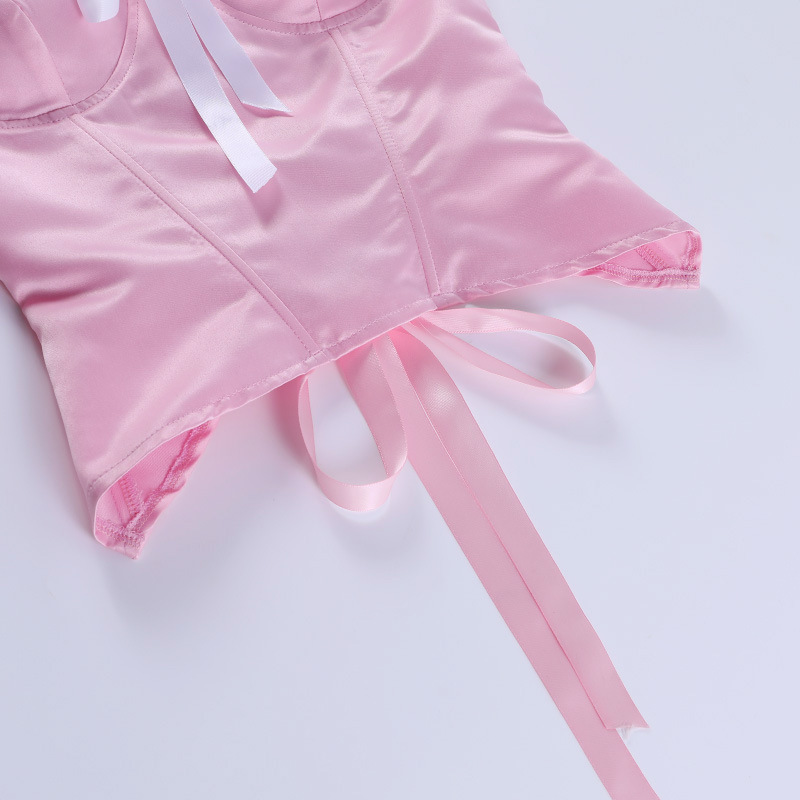 Pearl strap bow pink camisole women's tunic top
