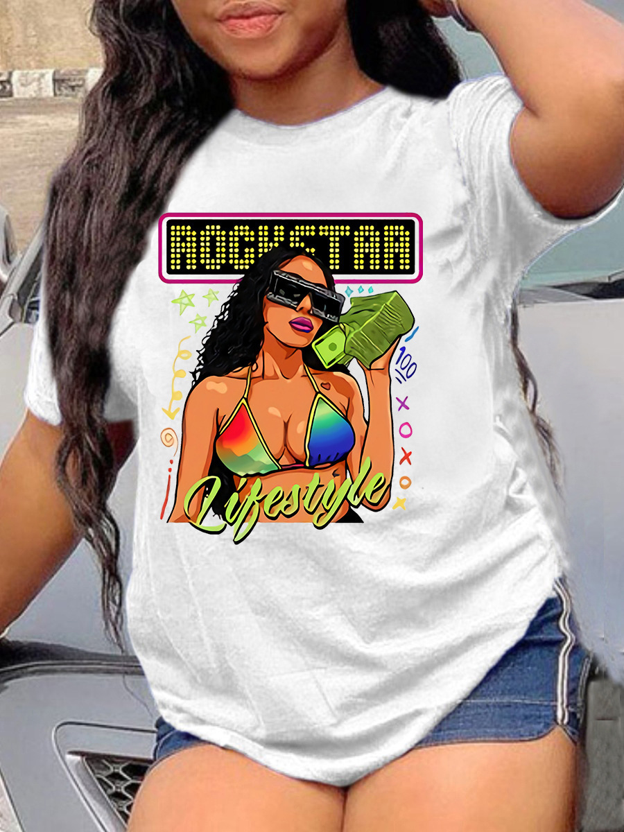 Plus Size women's top cartoon printing t-shirt