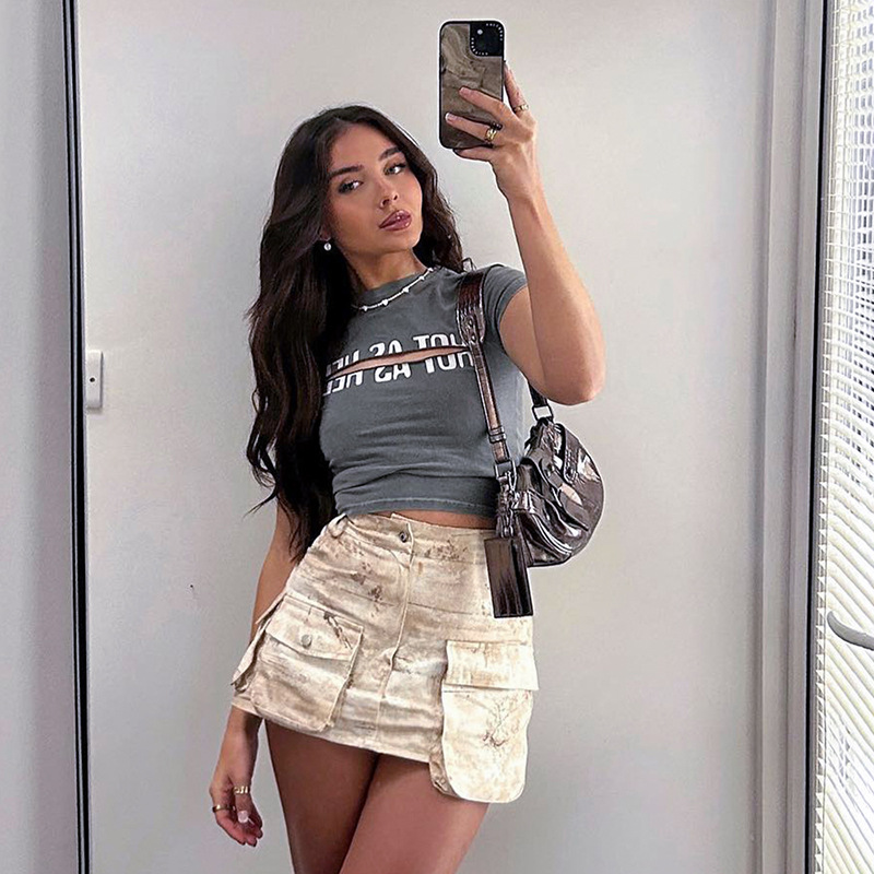 Women Summer Casual Letter Print Round Neck Short Sleeve Top