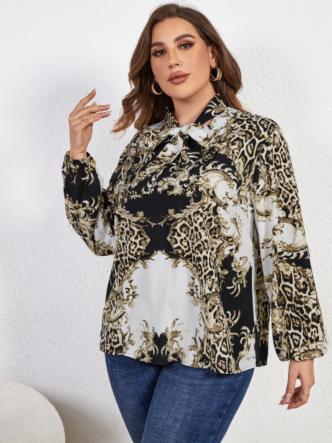 Plus Size Women Casual Print Long Sleeve Top