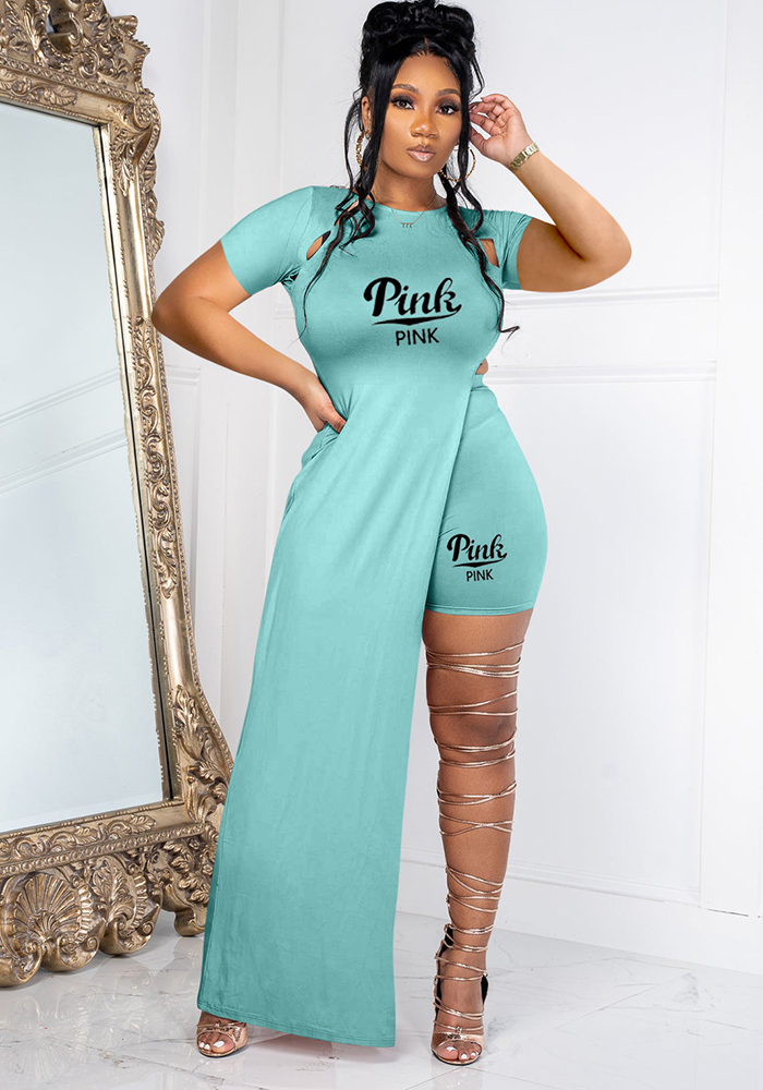 Women's spring summer women's short-sleeved sexy slit slim two-piece suit