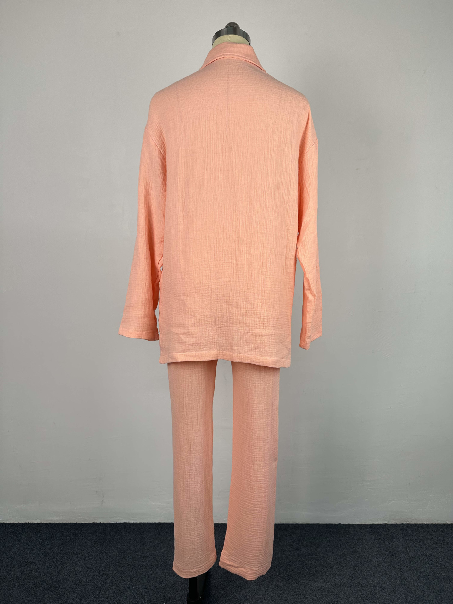 Plus Size Women's Double Crepe Oversized Turndown Collar Long Sleeve Set