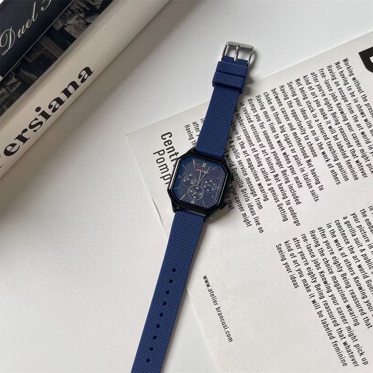 Men's watch Japanese and Korean square fashion trend black technology teenagers students men and women casual handsome large dial