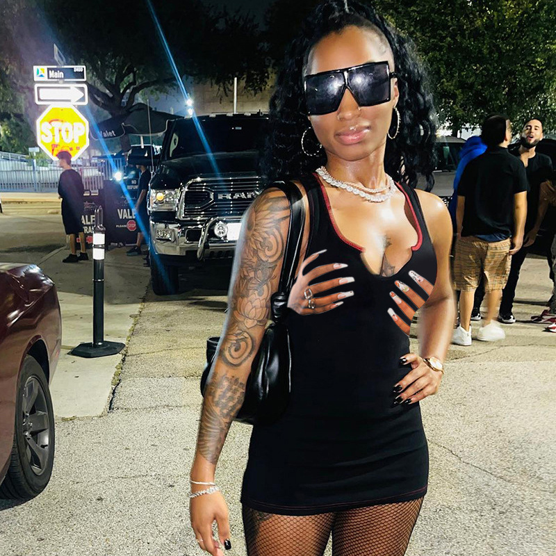 Women Summer Printed V-Neck Slim Sexy Mini Dress