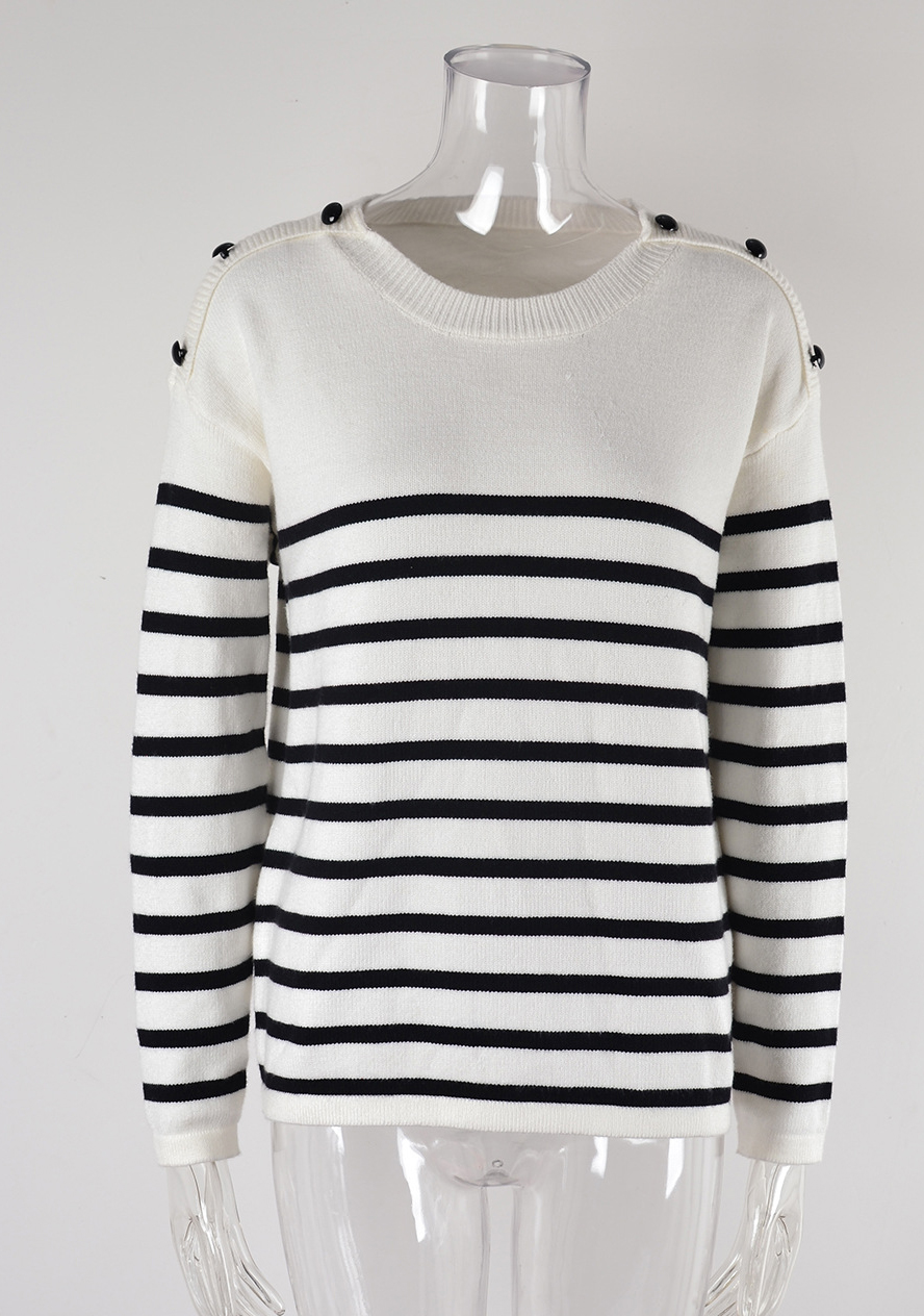 Women Button Striped Knitting Sweater