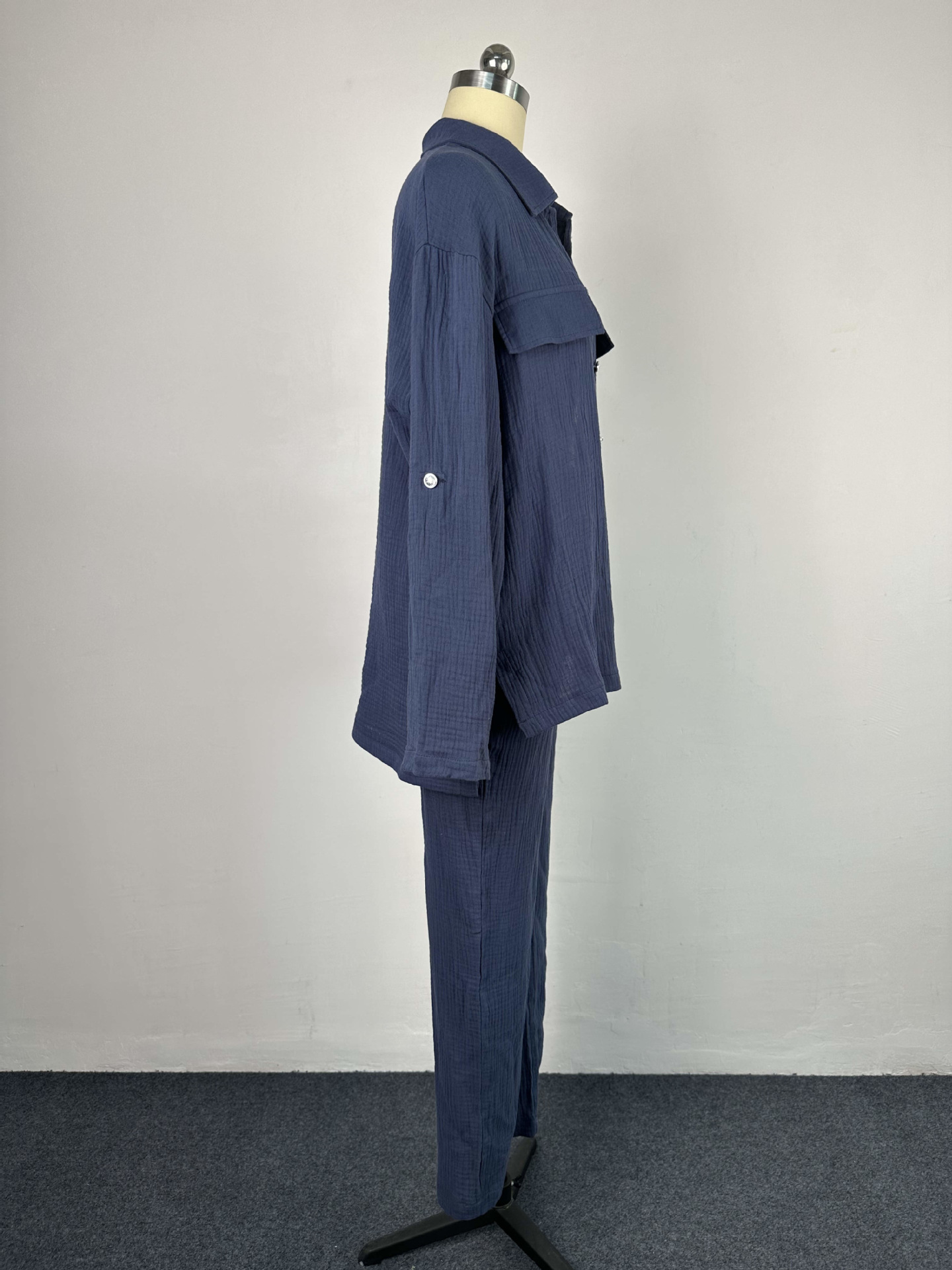 Plus Size Women's Double Crepe Oversized Turndown Collar Long Sleeve Set