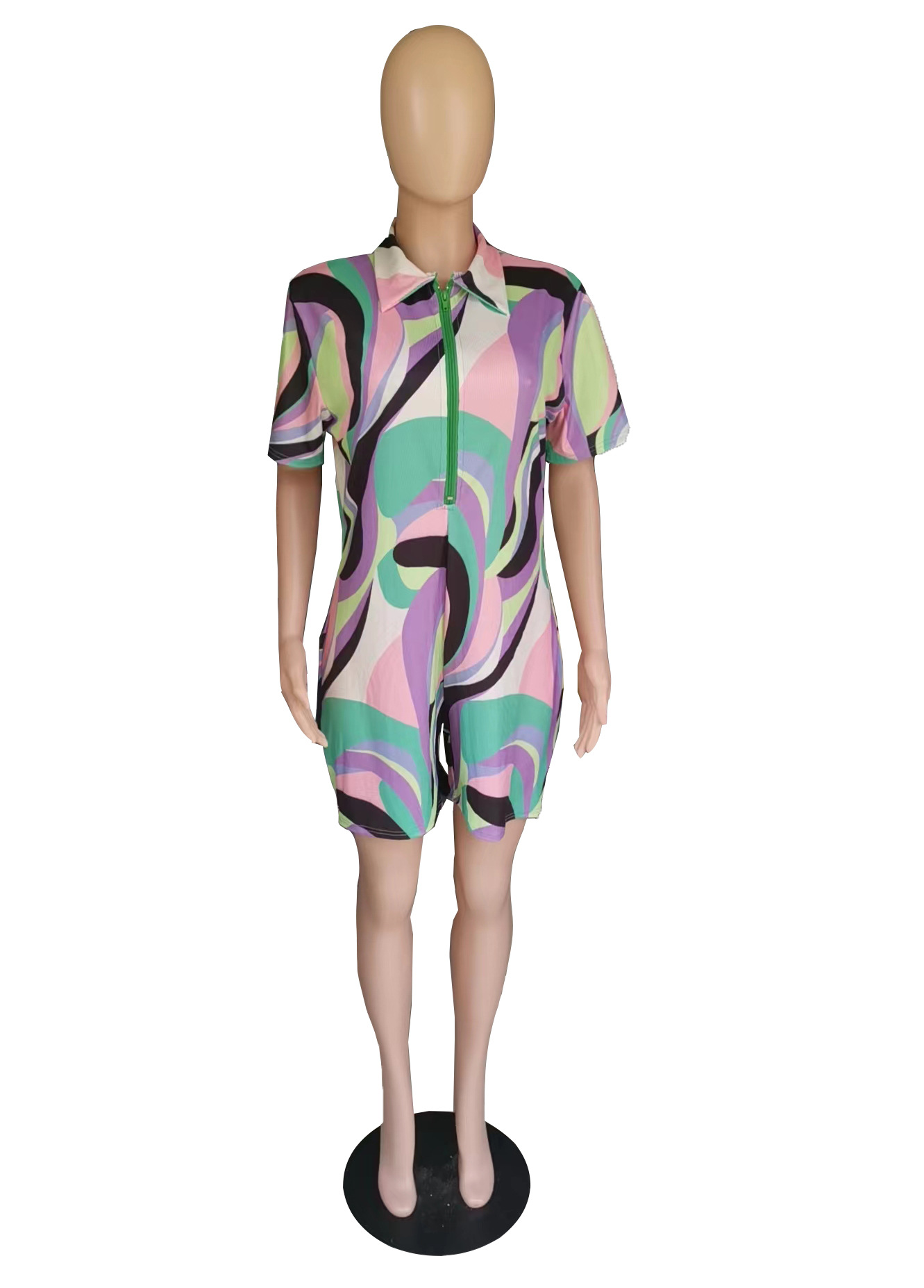 Plus Size Women Tie Dye Print Short Sleeve Jumpsuit