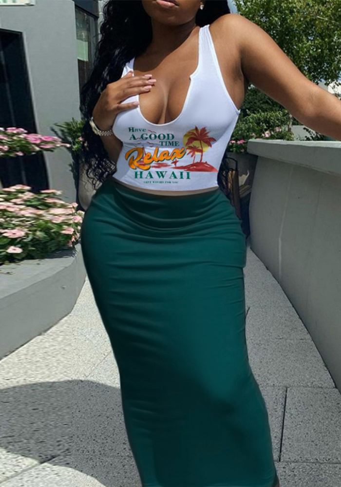 Women's Summer Sexy Print Plus Size Two-Piece Skirt Set