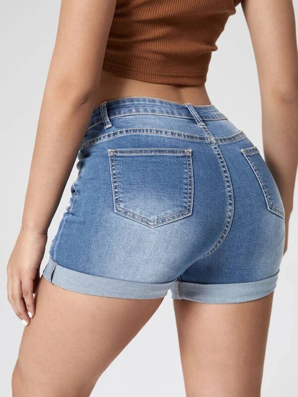 Women Stretch High Waist Ripped Denim Shorts