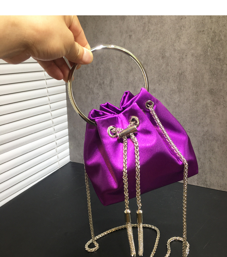 Women's Dinner Bag Flash Diamond Tassel Drawstring Satin Handheld Mini Bucket Bag Chain Messenger Bag