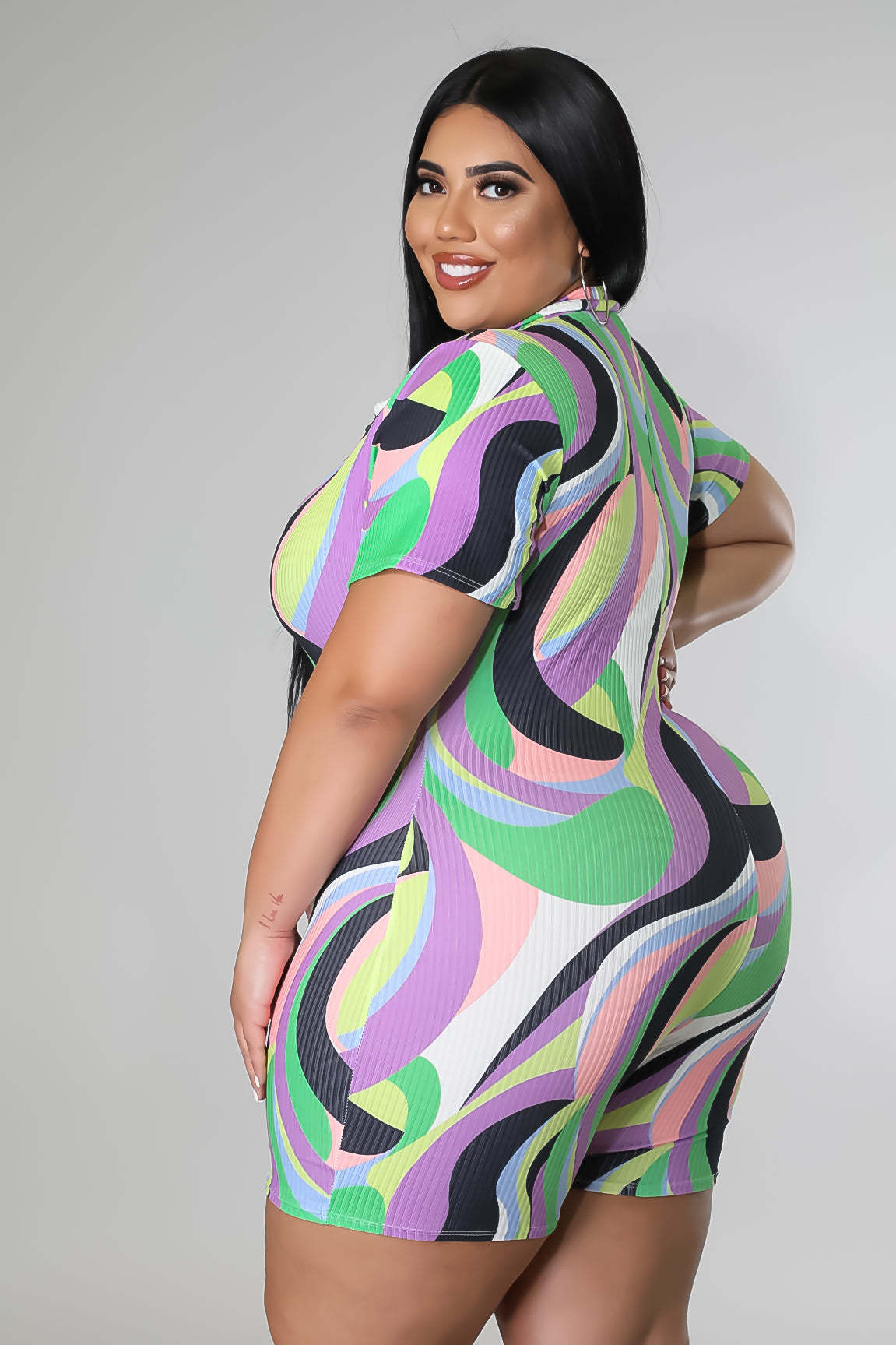 Plus Size Women Tie Dye Print Short Sleeve Jumpsuit