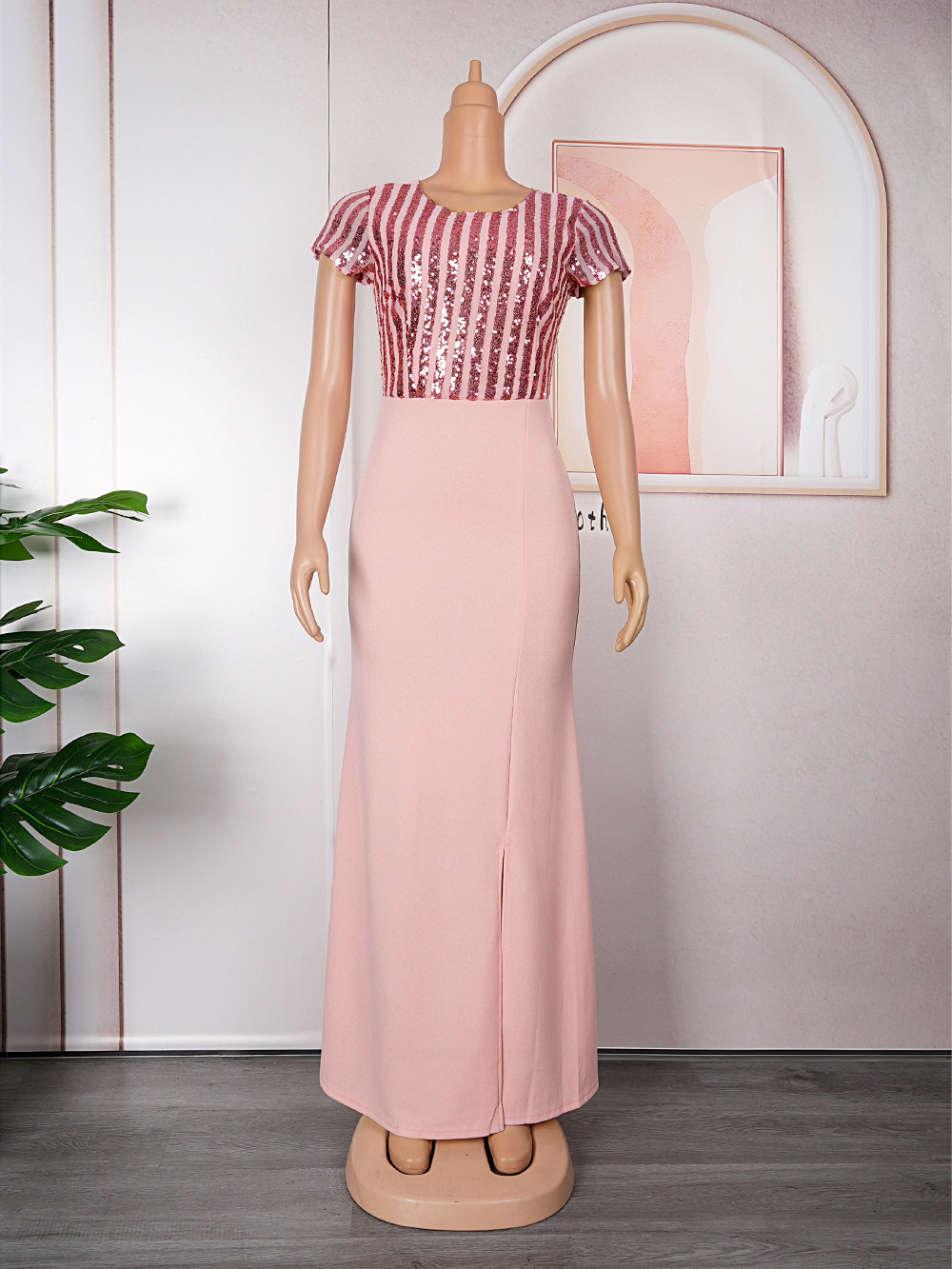 Plus Size African Dress Party Round Neck Solid Dress