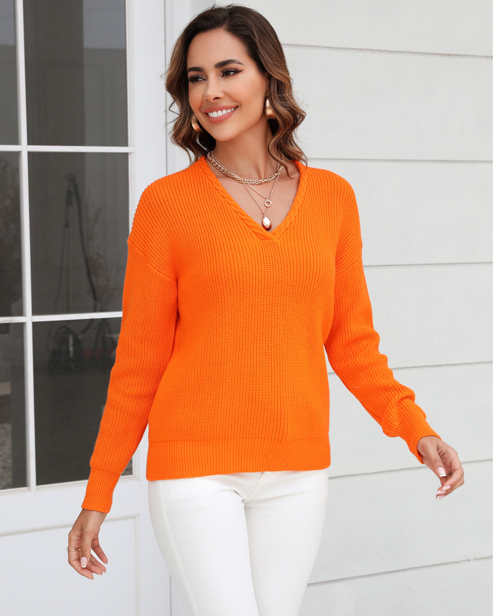Women v-neck twist knittin sweater