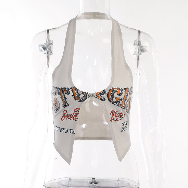 Womens Halter Neck Print Crop Tank Top