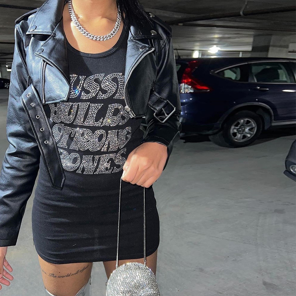 Dress Summer Beaded Letter High Waist Bodycon Dress Streetwear Women