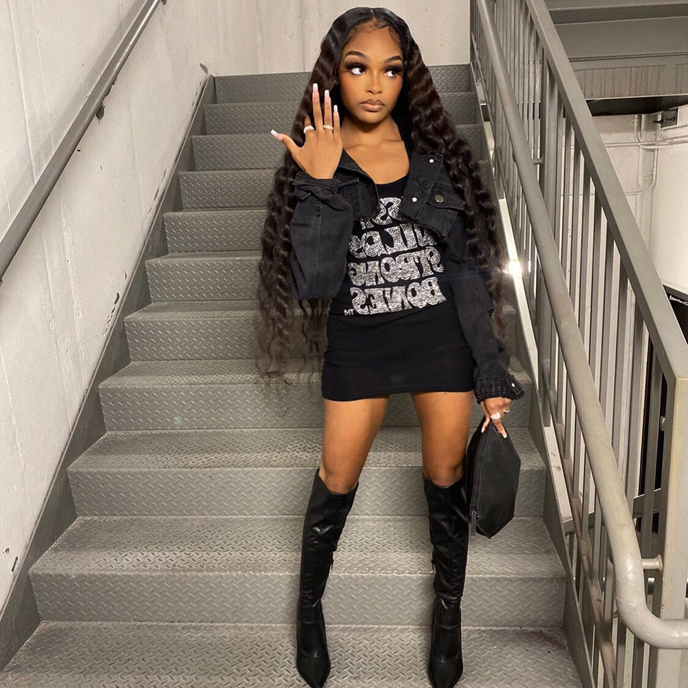 Dress Summer Beaded Letter High Waist Bodycon Dress Streetwear Women