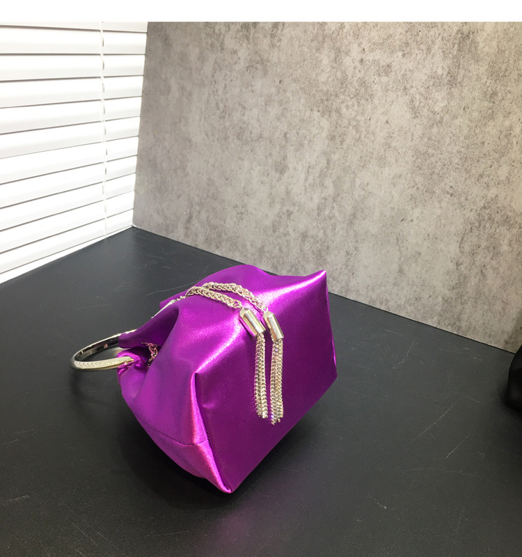 Women's Dinner Bag Flash Diamond Tassel Drawstring Satin Handheld Mini Bucket Bag Chain Messenger Bag