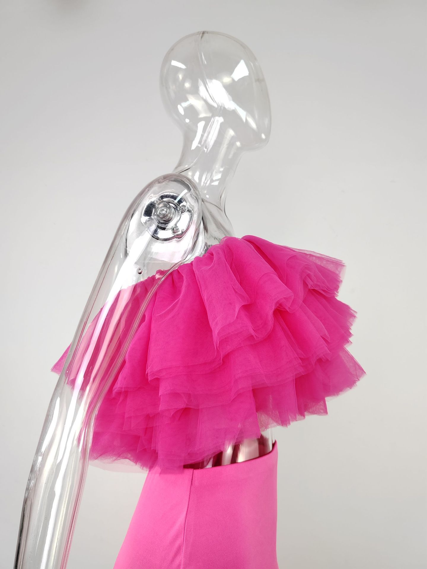 Women Layered Puff Petal Mesh Sleeveless Backless Strapless Top