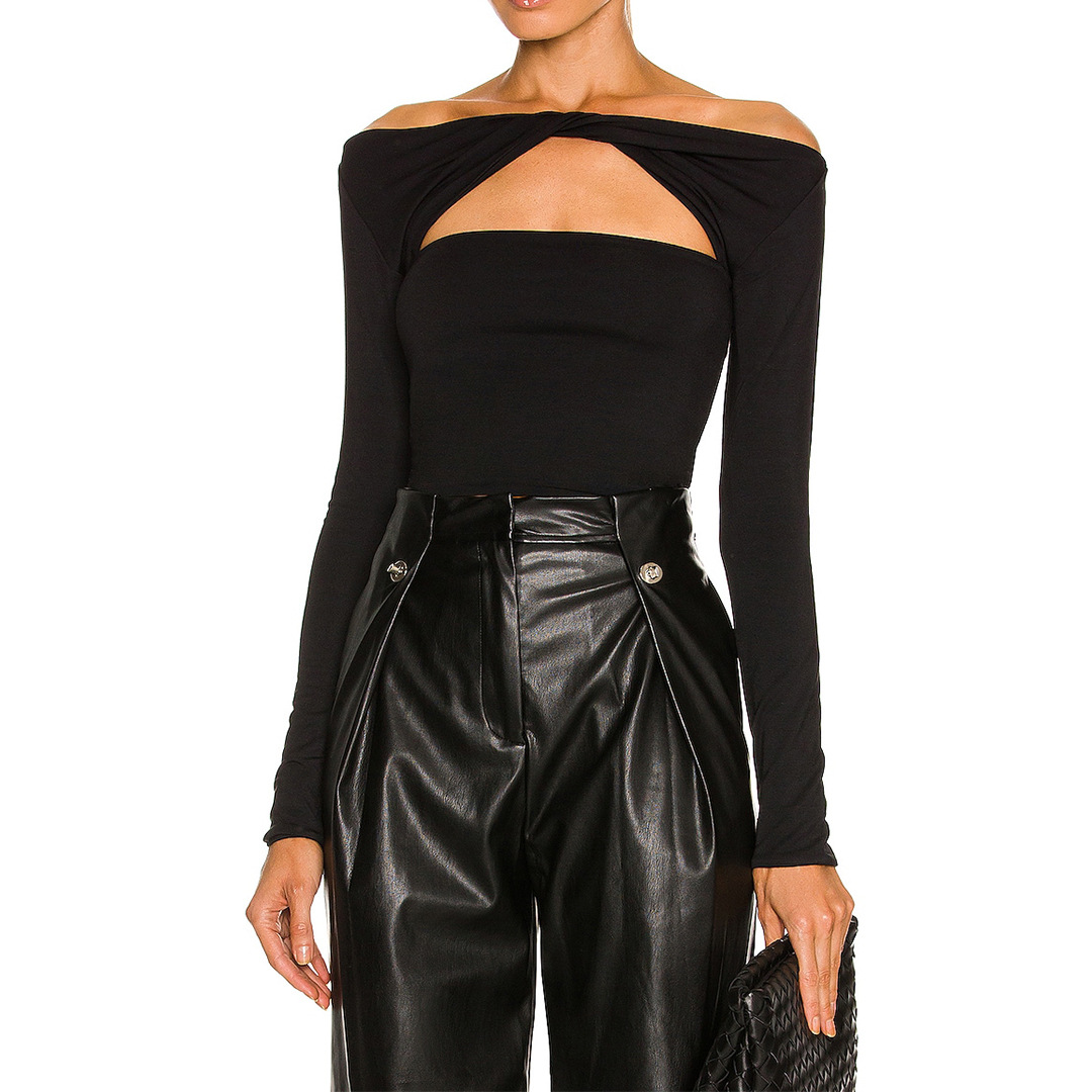 Women Solid Cutout Knot Off Shoulder T-Shirt