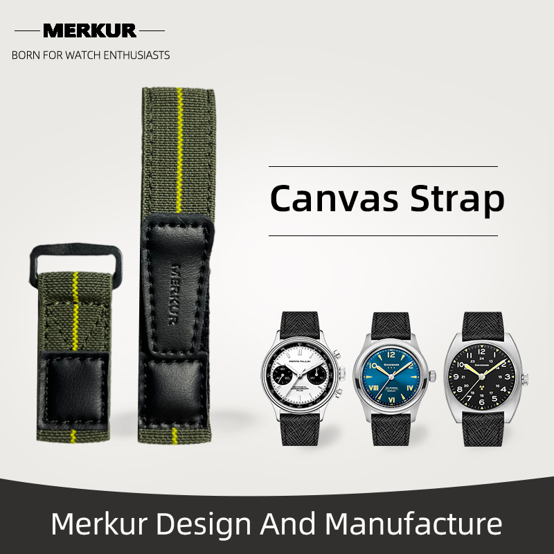 New MERKUR Watch Parachute troops Pilot Camouflage Band Strap Canvas 20MM Military Leather water Resist For Mens Womens Watches Diver Chronograph Tourbillon Vintage Retro Pilot Watch