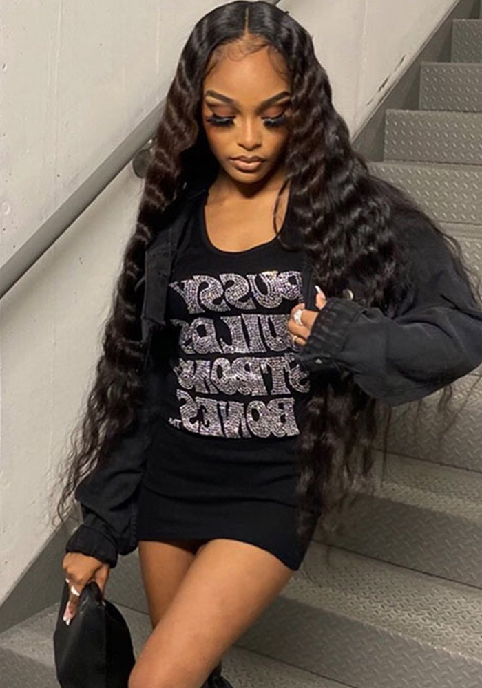 Dress Summer Beaded Letter High Waist Bodycon Dress Streetwear Women