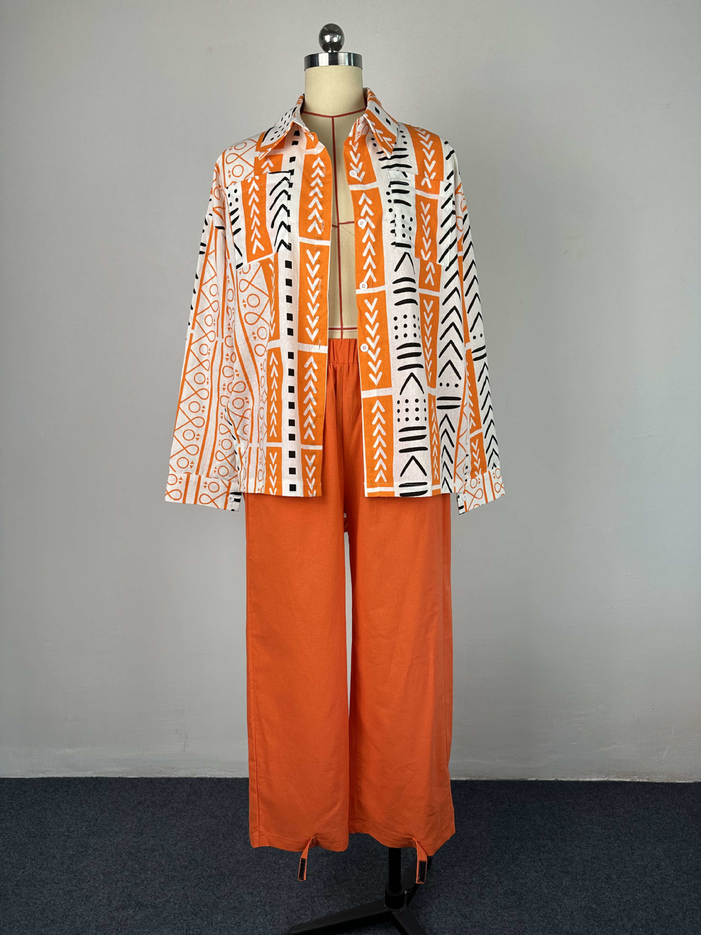 Casual suit Loose Plus Size fashion women's long-sleeved shirt pants linen two-piece suit