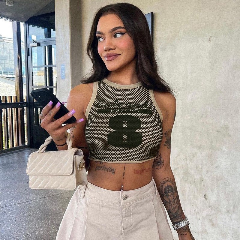 Women Summer Slim Grid Print Tank Top