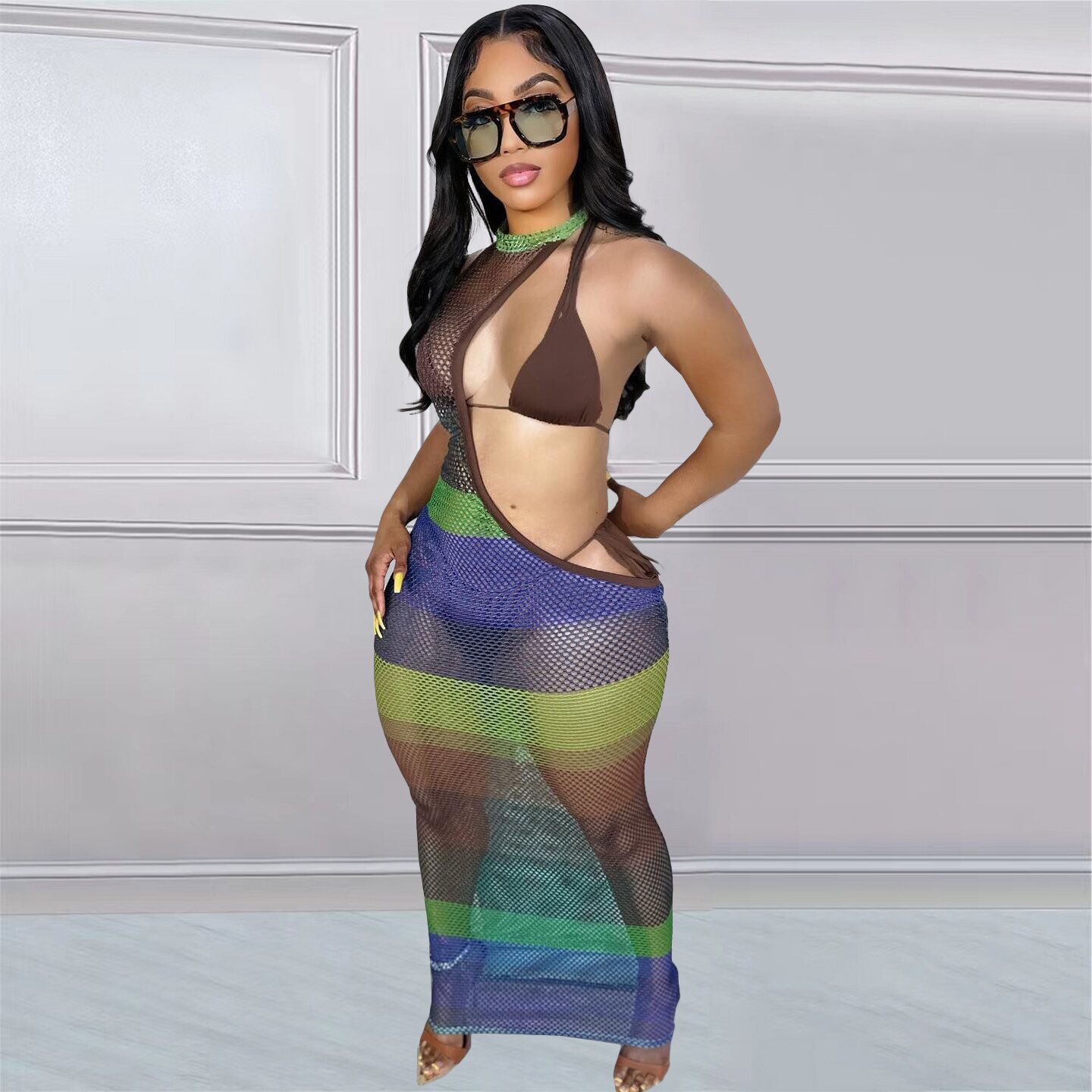 Women Screen Printing Swimwears Dresses Three-Piece