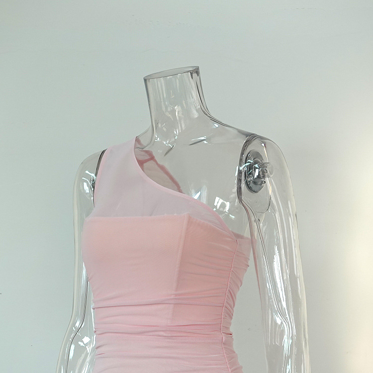 Women's Chic Premium Slash Shoulder Mesh Patchwork Tight Fitting Bodycon Dress